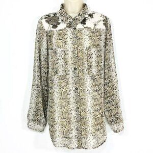 Anthropologie Fig & Flower Women’s Top Blouse Sz L Tab Sleeve Button Front